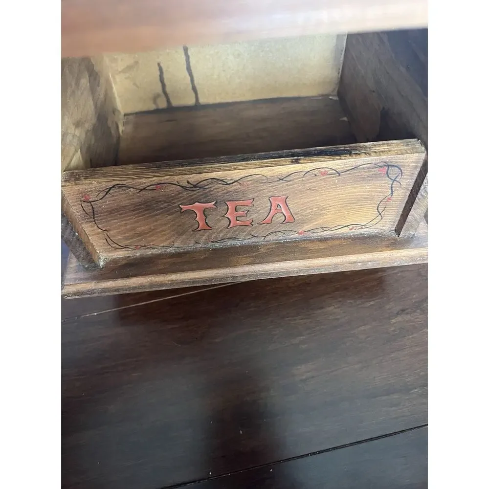 Vtg 1989 Signed Wood Tea Chest Drop Front Box Cottagecore Country Farmhouse Art